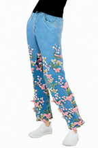 Butterfly Embroidery Patchwork All-match Fresh Jeans