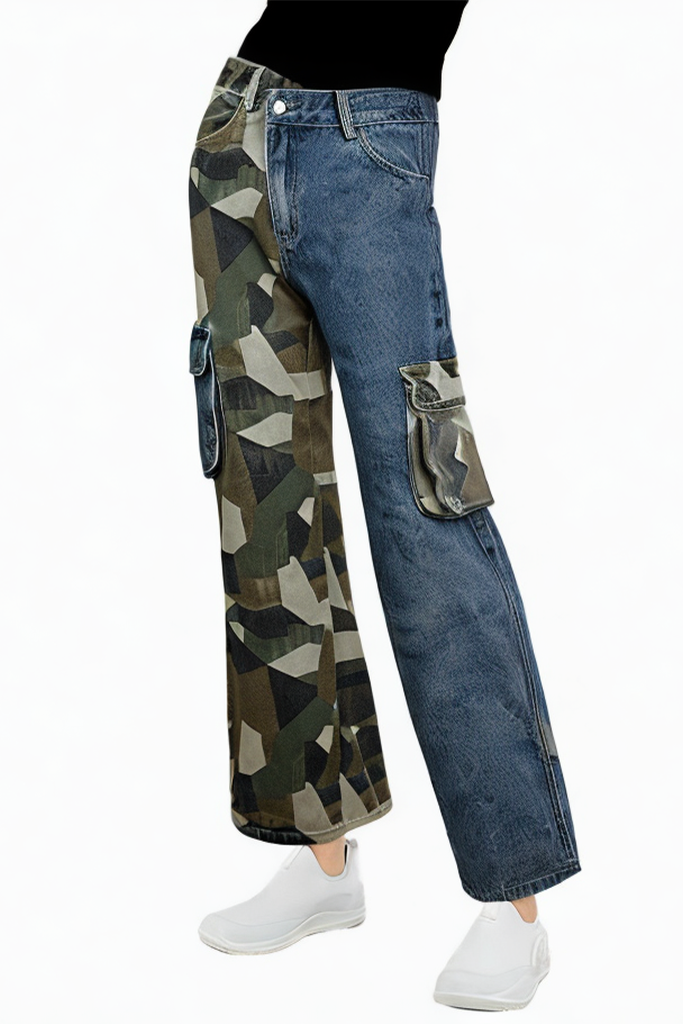 Women's Fashion High Waist Elastic Pocket Camouflage Jeans