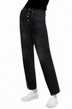 Fashion Loose Black Washed Button Wide Leg Jeans