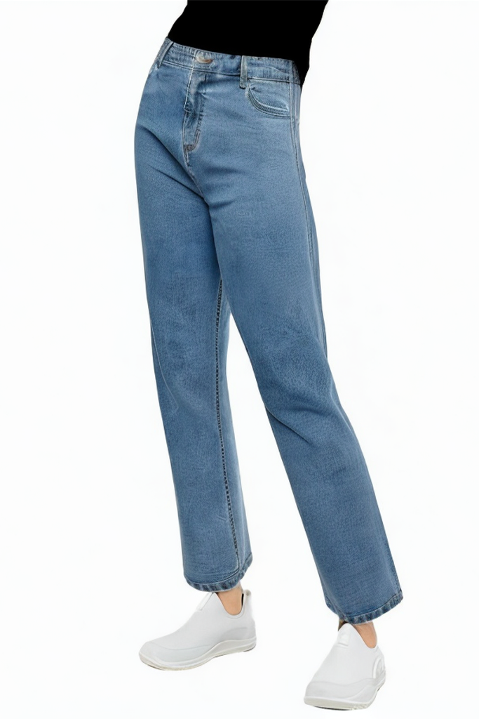 High Waist Loose Dark Washed Straight Breathable Trousers