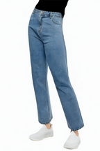 High Waist Loose Dark Washed Straight Breathable Trousers