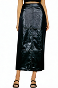 Fashion High Waist A-Line Casual Slit Leather Maxi Skirt