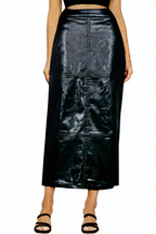 Fashion High Waist A-Line Casual Slit Leather Maxi Skirt