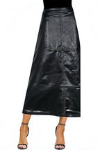 Fashion High Waist A-Line Casual Slit Leather Maxi Skirt