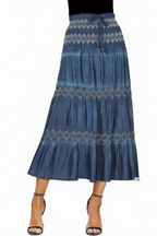 High Waist Pleated Layered Denim Long Skirt