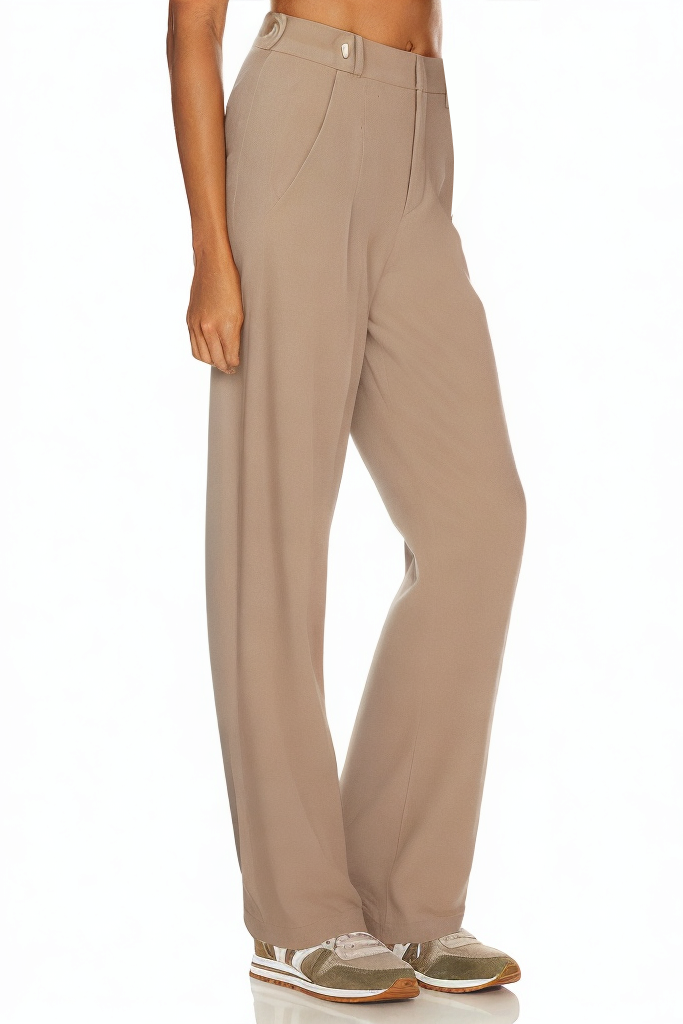 New Khaki Fashion Pleated Buttoned Wide Leg Pants