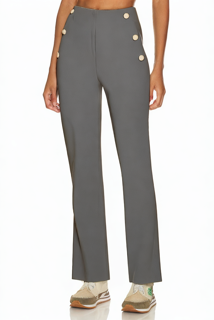 Fashion High Waist Straight Pants with Metal Buttons