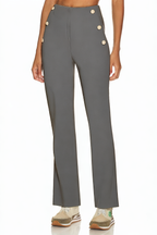 Fashion High Waist Straight Pants with Metal Buttons