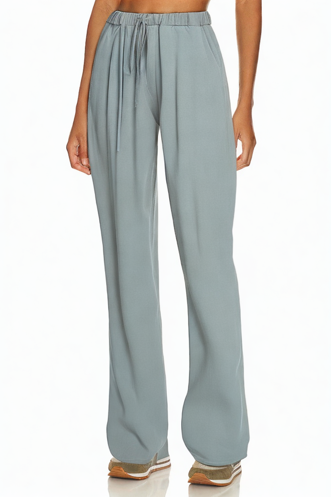 Blue Wide-leg Comfortable Trousers with Elastic Waist