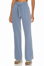 Fashion Belted Wide-leg Vintage High-waist Zipper Placket Trousers