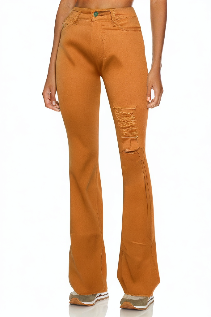 Khaki High Waist Women's Wide Leg Flared Jeans