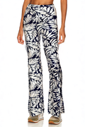 Blue Leaf Pattern Slim High Waist Trousers