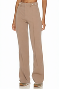 New Khaki Fashion Pleated Buttoned Wide Leg Pants