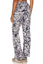 Blue Leaf Pattern Slim High Waist Trousers