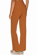 Brown Simple High Waist Stretch Flared Trousers