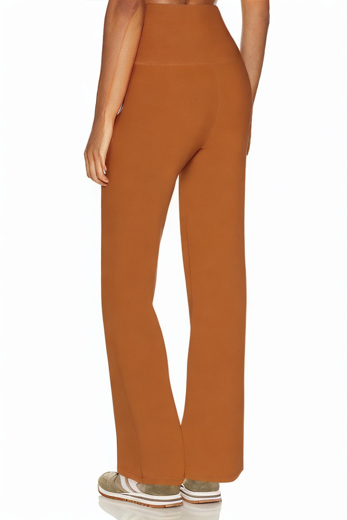 Brown Simple High Waist Stretch Flared Trousers