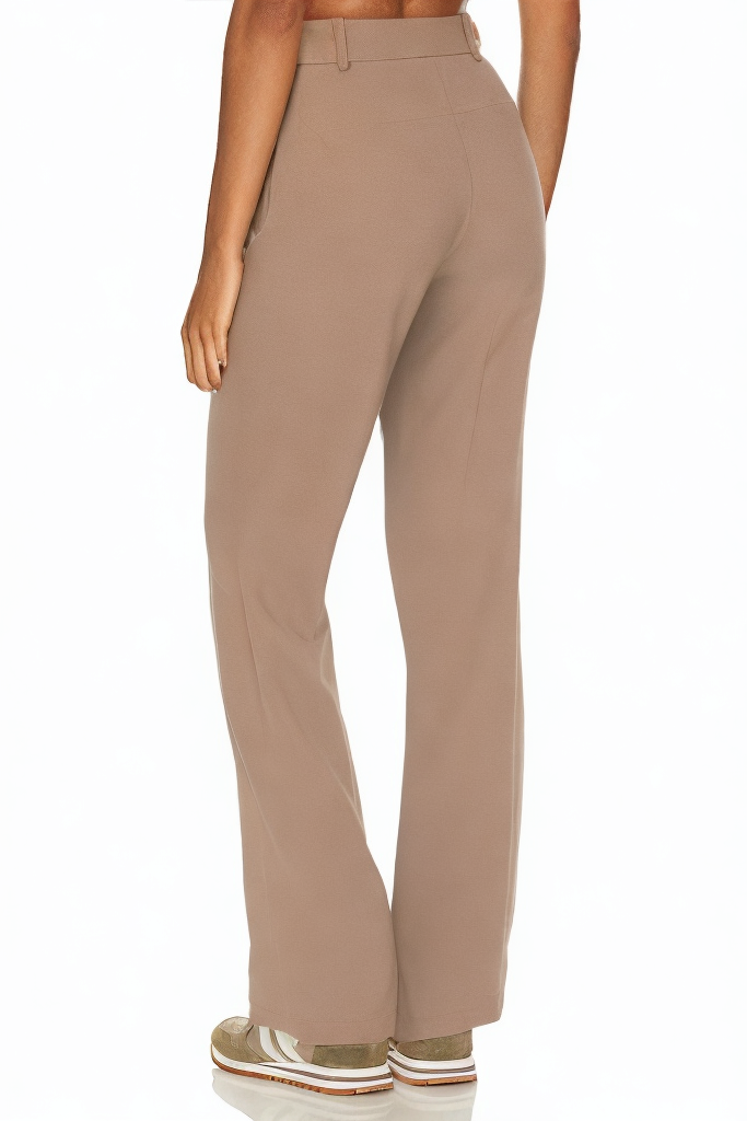 New Khaki Fashion Pleated Buttoned Wide Leg Pants
