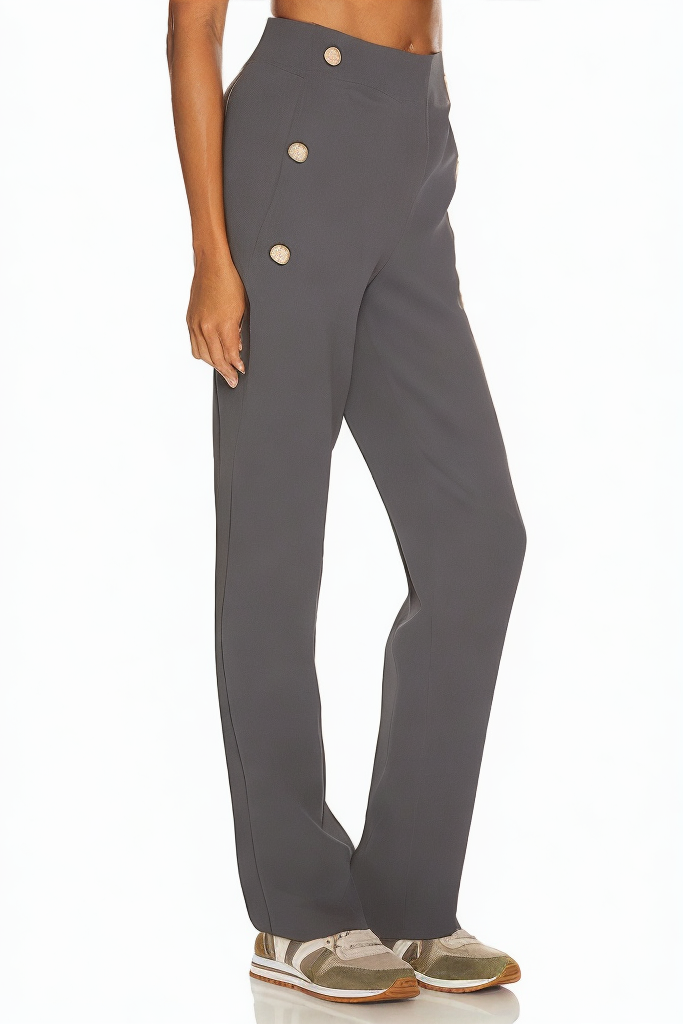 Fashion High Waist Straight Pants with Metal Buttons