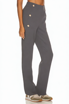 Fashion High Waist Straight Pants with Metal Buttons