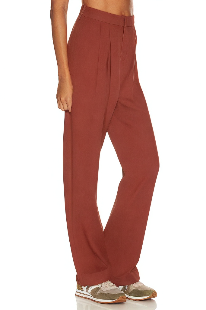 Elastic High Waist Straight Leg Business Casual Trousers with Pockets