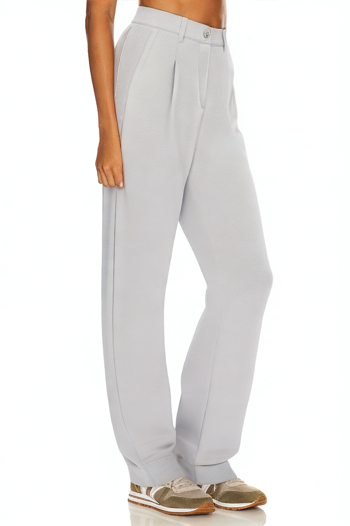 Grey High Waist Belt Pocket Soft High Waist Trousers