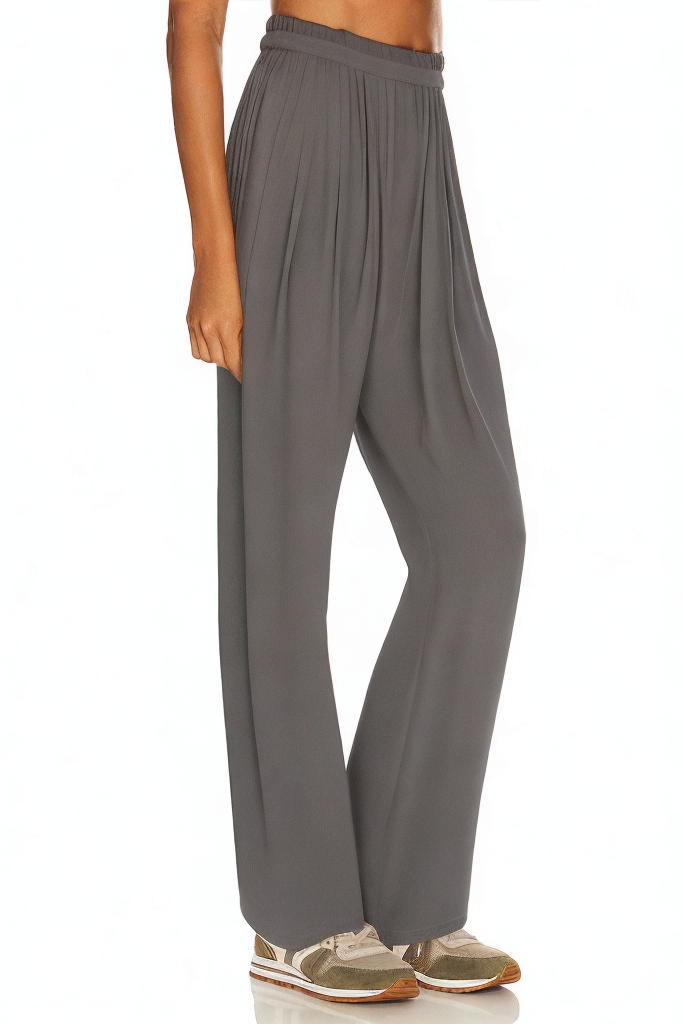 Casual Pleated Elastic Waist Loose Wide-leg Knitted Trousers