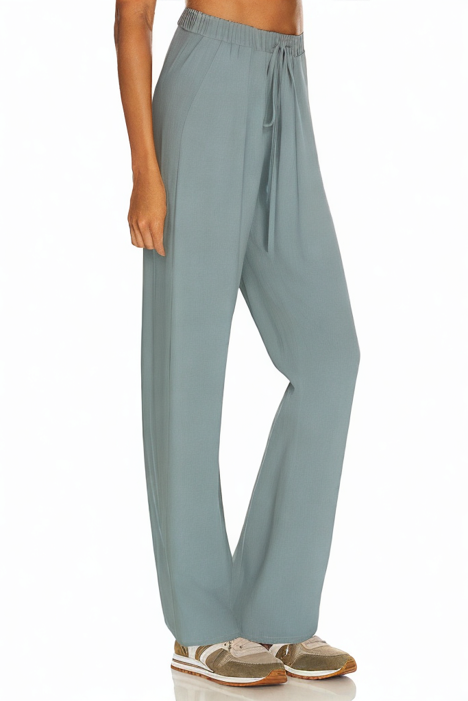 Blue Wide-leg Comfortable Trousers with Elastic Waist