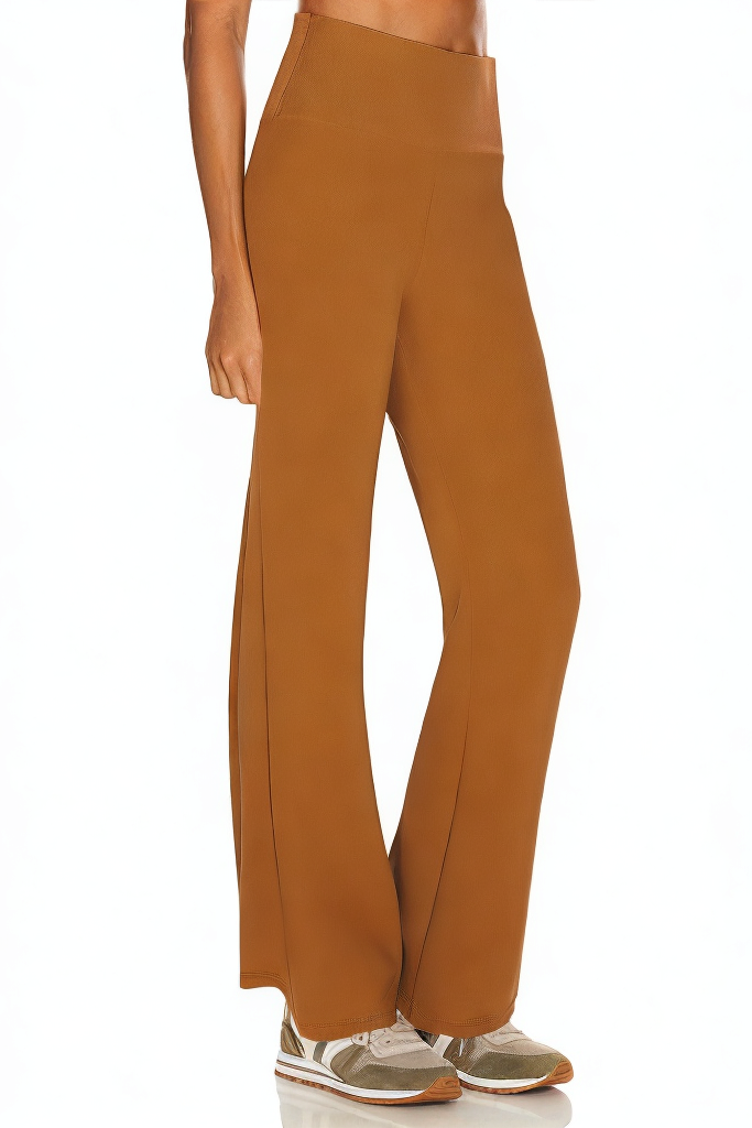 Brown Simple High Waist Stretch Flared Trousers