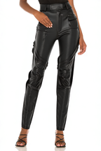 Loose Ladies Slit Hem Leather Overalls