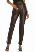 Brown Pleated Unique Women's Leather Pants with Pockets