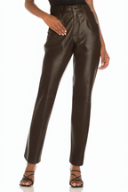 Brown Pleated Unique Women's Leather Pants with Pockets