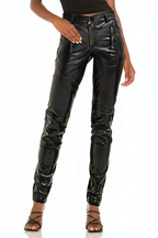 Stylish Straight Leg Contrast Stitching Solid Leather Leggings