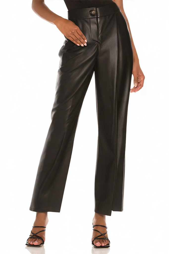 Simple Solid Color Design Loose Leather Trousers