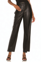 Simple Solid Color Design Loose Leather Trousers