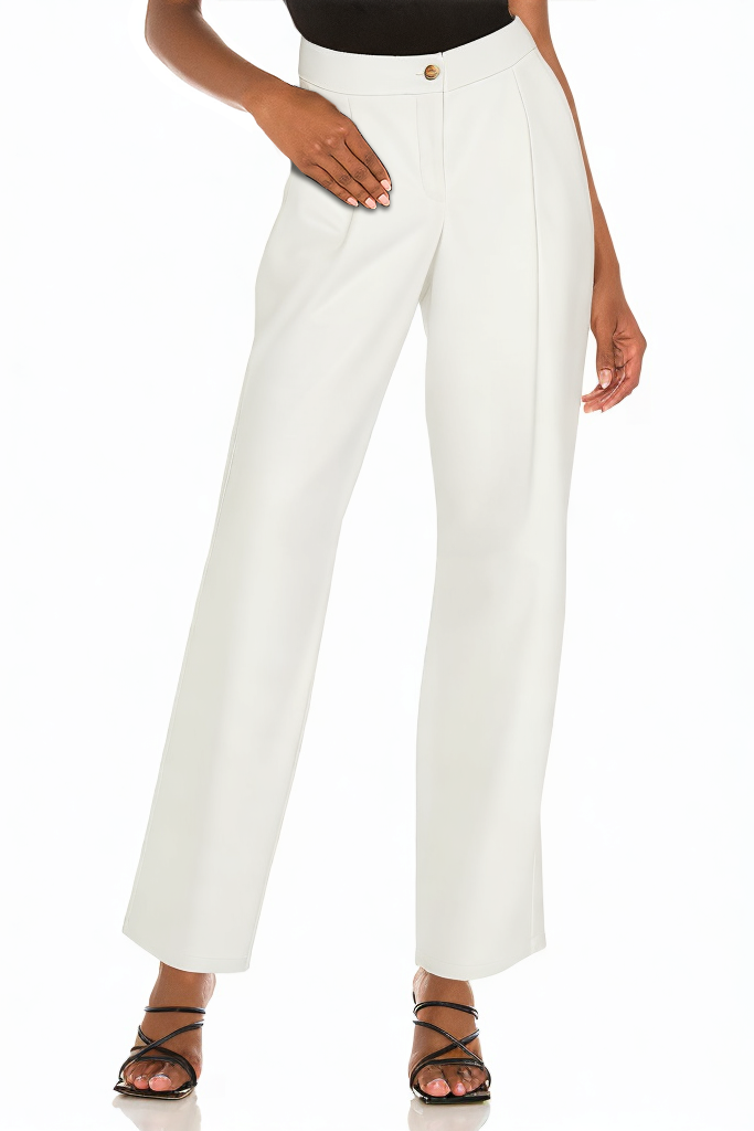 White Easy Loose Zip-up Leather Pants
