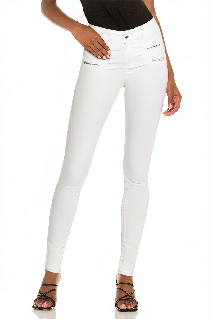 White All-match Double Zipper Decorative Personality Leather Pants