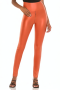 Orange Matte Stretch Leather High Waist Pants