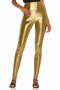 Gold High Waist Shiny Leather Leggings