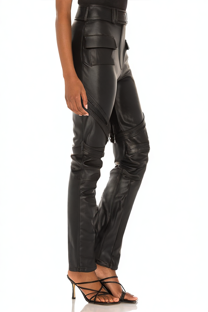 Loose Ladies Slit Hem Leather Overalls