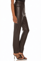 Brown Pleated Unique Women's Leather Pants with Pockets
