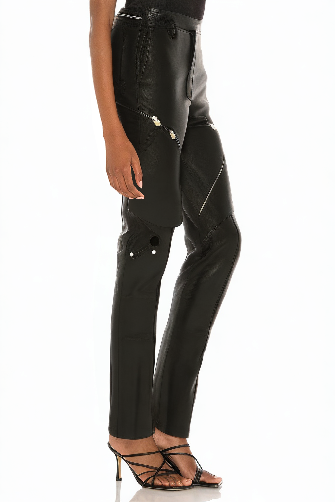 Premium Black Leather Pants with Double Zippers