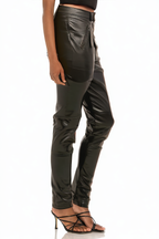 Stylish Straight Leg Contrast Stitching Solid Leather Leggings