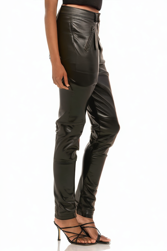 Stylish Straight Leg Contrast Stitching Solid Leather Leggings