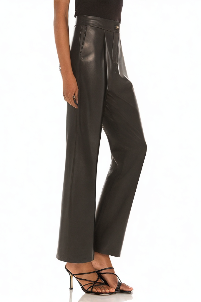 Simple Solid Color Design Loose Leather Trousers