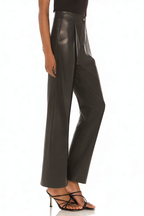 Simple Solid Color Design Loose Leather Trousers