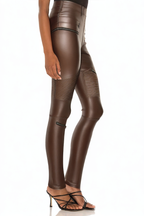 Brown Zippered Pleated Light Leather Trousers