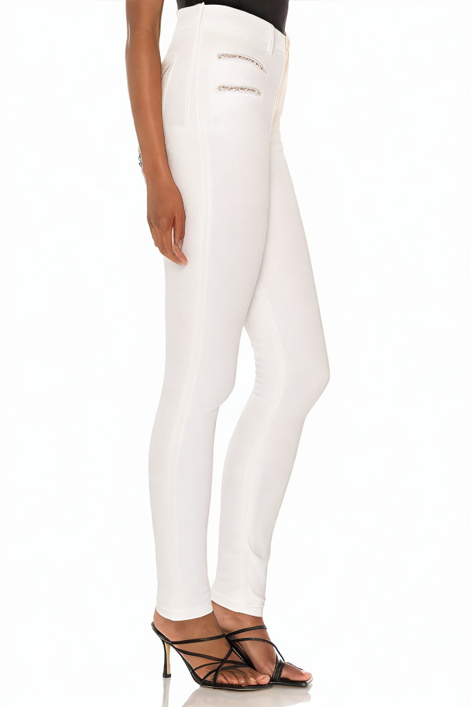 White All-match Double Zipper Decorative Personality Leather Pants