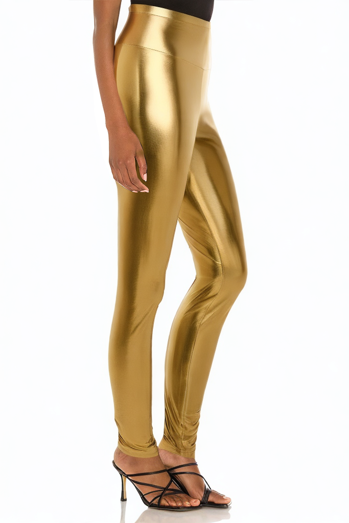 Gold High Waist Shiny Leather Leggings