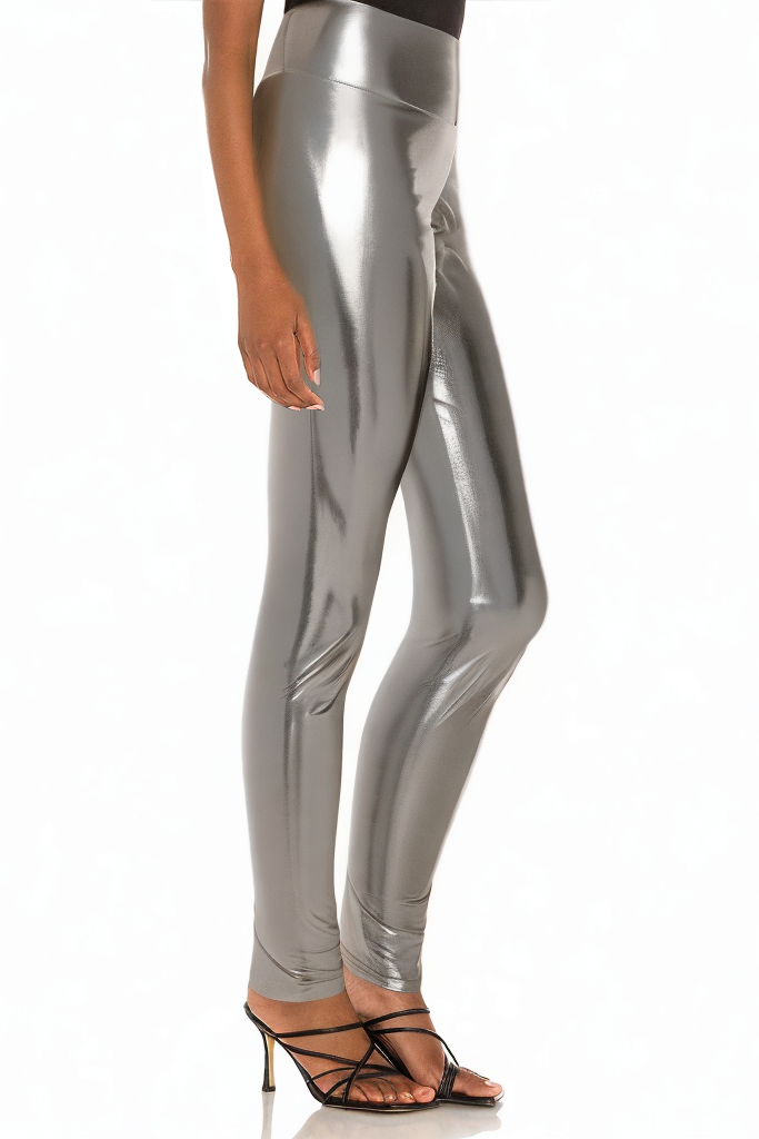 Grey Shimmer High-Rise Stretch Leather Pants