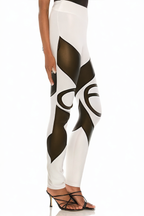 Skinny Contrast Color Panel Zipper High Waist PU Leather Pants